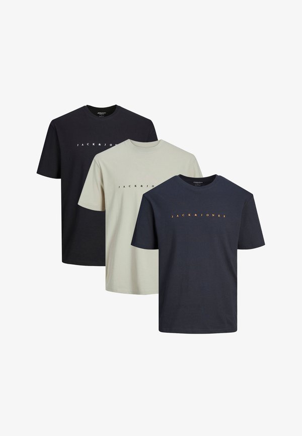 Jack & Jones 3ER PACK STAR JJ - Print T-shirt - beige schwarz dunkelblau
