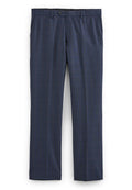 Marineblaue Anzughosen mit feinem karierten Muster, seitlichen Taschen, Gürtelschlaufen und Knopfverschluss an der Taille.
