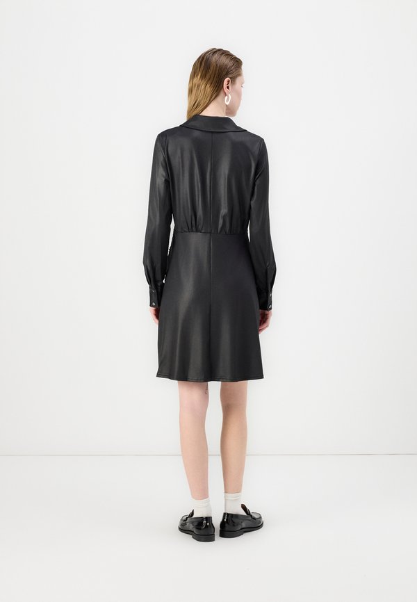 DKNY COLLARED V NECK DRAPPED DRESS