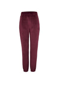 Burgunderfarbene Velour-Jogginghosen mit elastischem Bund, schmal zulaufenden Beinen und Bündchen. Mit einem dezenten Logo an der Seite. Weicher Stoff und bequeme Passform.