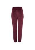 Burgunderfarbene Velour-Jogginghosen mit elastischem Bund, schmal zulaufenden Beinen und Bündchen. Mit einem dezenten Logo an der Seite. Weicher Stoff und bequeme Passform.