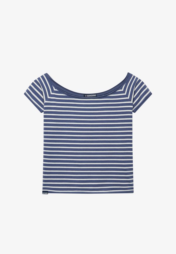 Superdry & Co SUPERDRY BARDOT SHORT SLEEVE OFF SHOULDER - Print T-shirt - mariner navy stripe