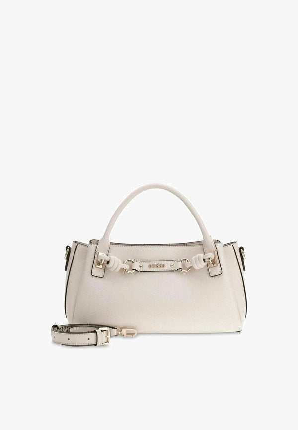 Guess CAMELIA 3 COMP SATCHEL - Handbag - cream white