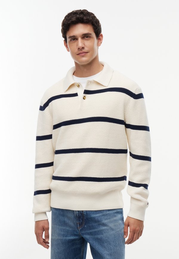 Tommy Hilfiger WAFFLE STRUCTURE RUGBY - Jumper - ivory petal/carbon navy