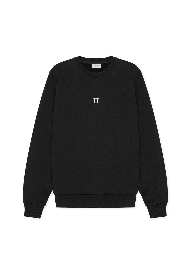 Schwarzer Sweatshirt aus Baumwolle mit Rundhalsausschnitt und gerippten Manschetten, mit dem in Weiß gestickten Text "II" auf der Vorderseite.