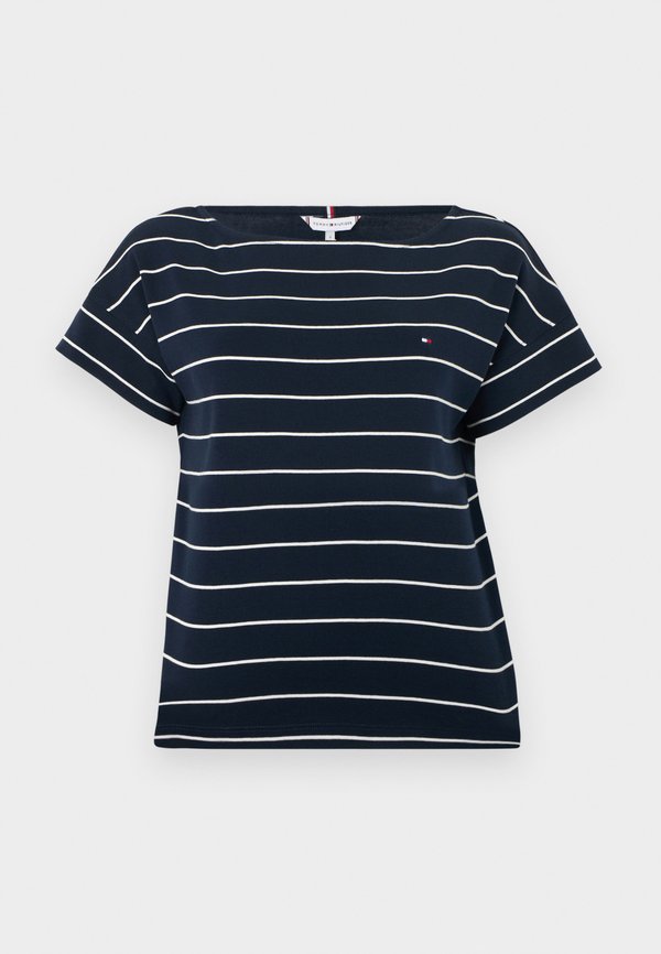 Tommy Hilfiger BOAT NECK GROWN-ON SLEEVE T-SHIRT - Print T-shirt - dark night/ecru