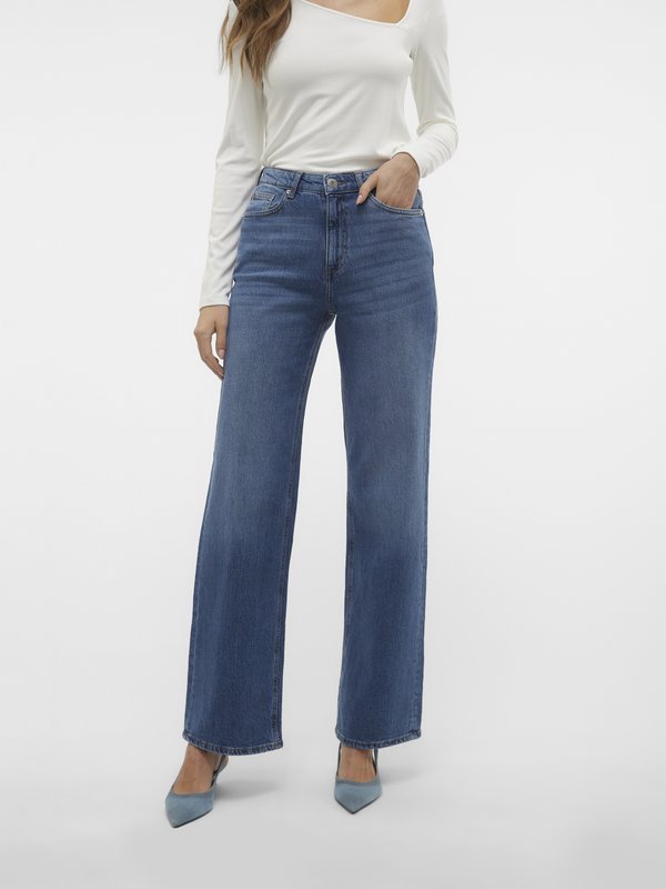 Vero Moda Wide-fit VMTESSA High rise Wide Leg Fit - Wide Leg - medium blue denim