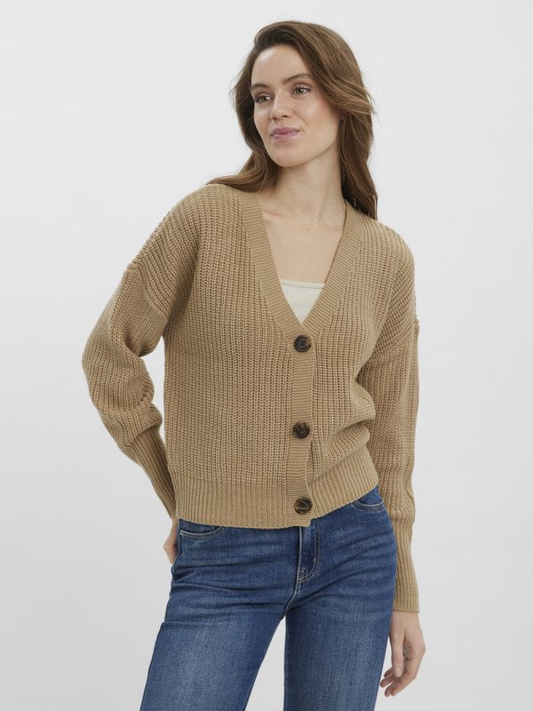 Vero Moda VMLEA V NECK CARDIGAN - Cardigan - beige