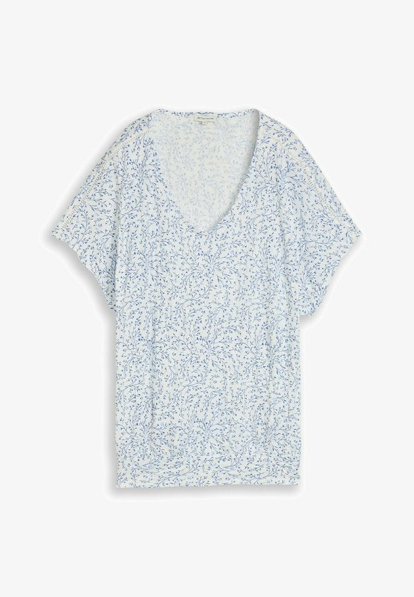 TOM TAILOR CRINKLE T-SHIRT MIT MUSTER - Print T-shirt - white small leaves design