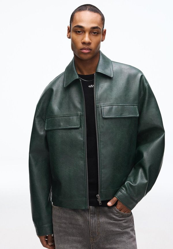 Bershka Faux leather jacket - green