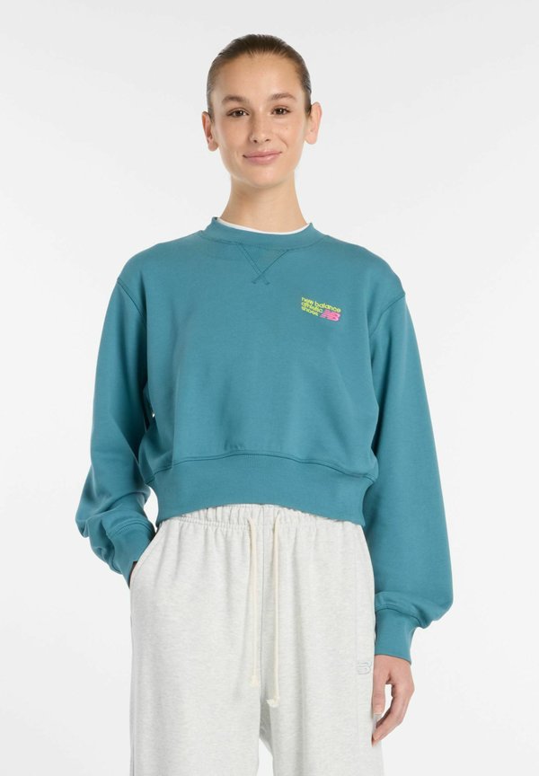 New Balance ATHLETICS PREMIUM LOGO RELAXED CROP CREW - Sweatshirt - big teal