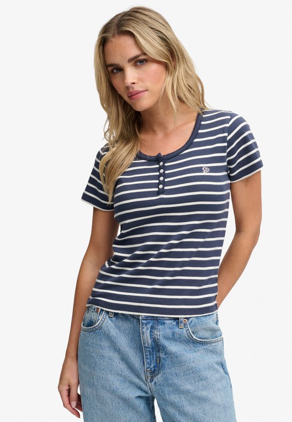 Superdry & Co SUPERDRY ATHLETIC ESSENTIALS BUTTON DOWN T-SHIRT.. - Print T-shirt - standard navy stripe