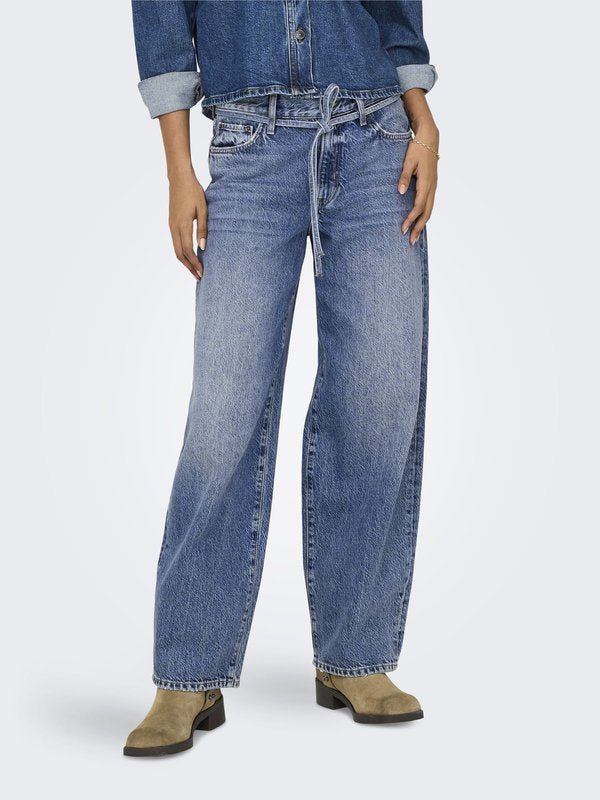 ONLY Straight fit ONLGIANNA Mid waist Balloon - Straight leg jeans - medium blue denim