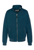 Marineblaue Bomberjacke aus leichtem Stoff, mit einem Frontreißverschluss, zwei Seitentaschen und einer Reißverschlusstasche am Arm. Gerippte Bündchen.