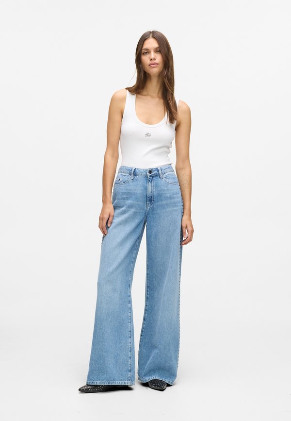 KARL LAGERFELD STUDDED SIGNATURE HIGH-RISE WIDE LEG
