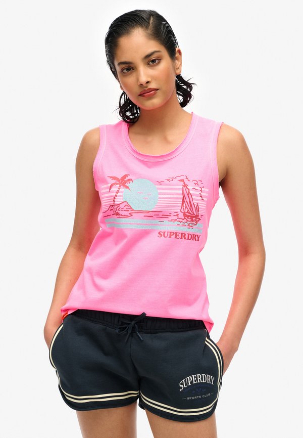 Superdry & Co STRIPE SCOOP NECK TANK  - Top - dry fluro pink