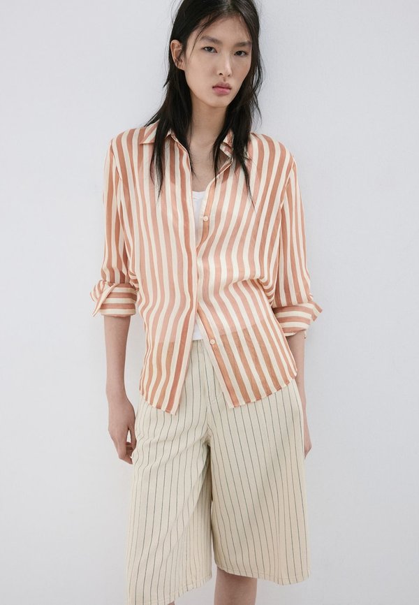 Mango ADULT - Button-down blouse - brown white