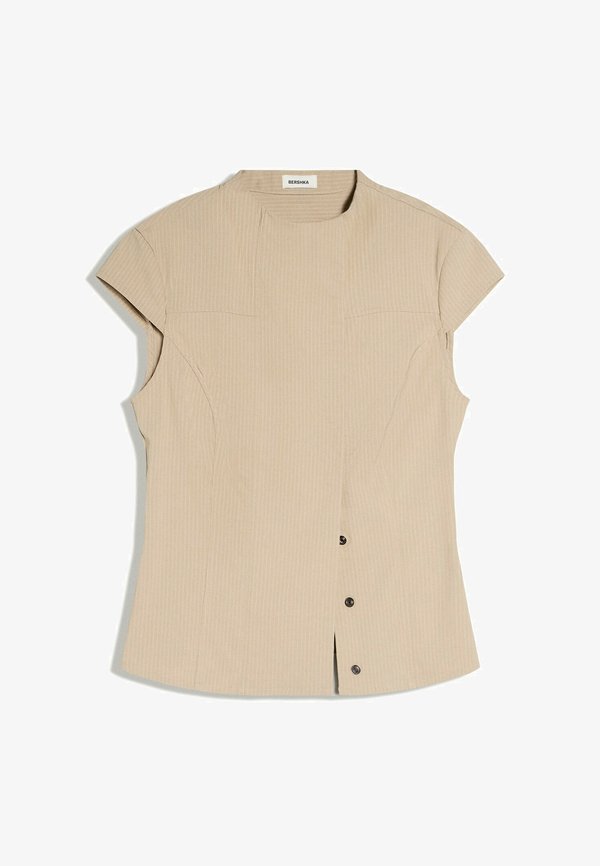 Bershka STRIPED SHORT-SLEEVE - SHIRT - Blouse - sand