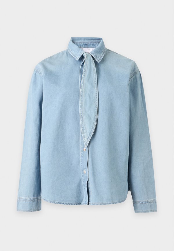 Vero Moda VMVIONETTE BOW - Button-down blouse - medium blue denim