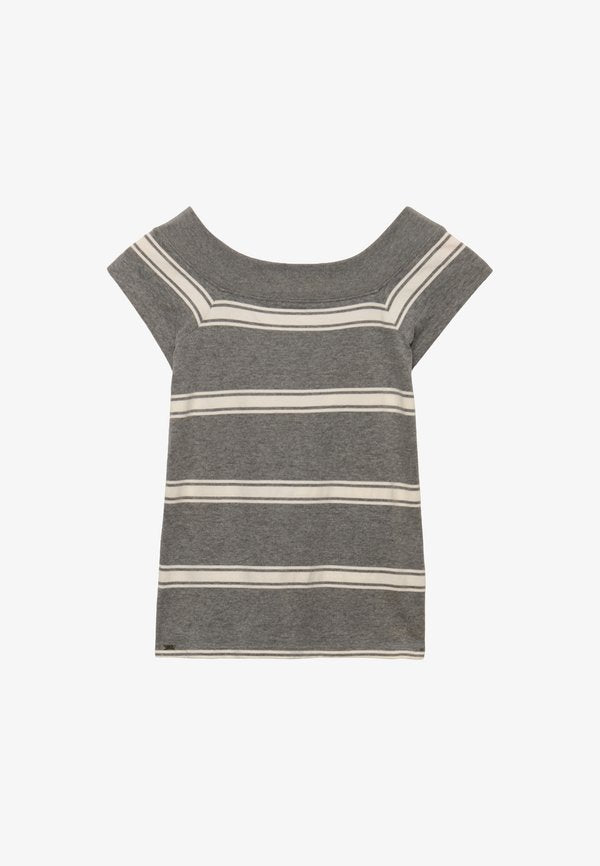 Superdry & Co SUPERDRY ATHLETIC OFF SHOULDER PATTERN TOP.. - Print T-shirt - griffin grey marl stripe