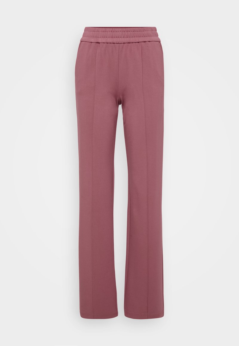 Helle mauve Gerade-Hosen mit elastischem Bund. Hergestellt aus weichem Material, mit vertikalen Nähten für einen maßgeschneiderten Look.