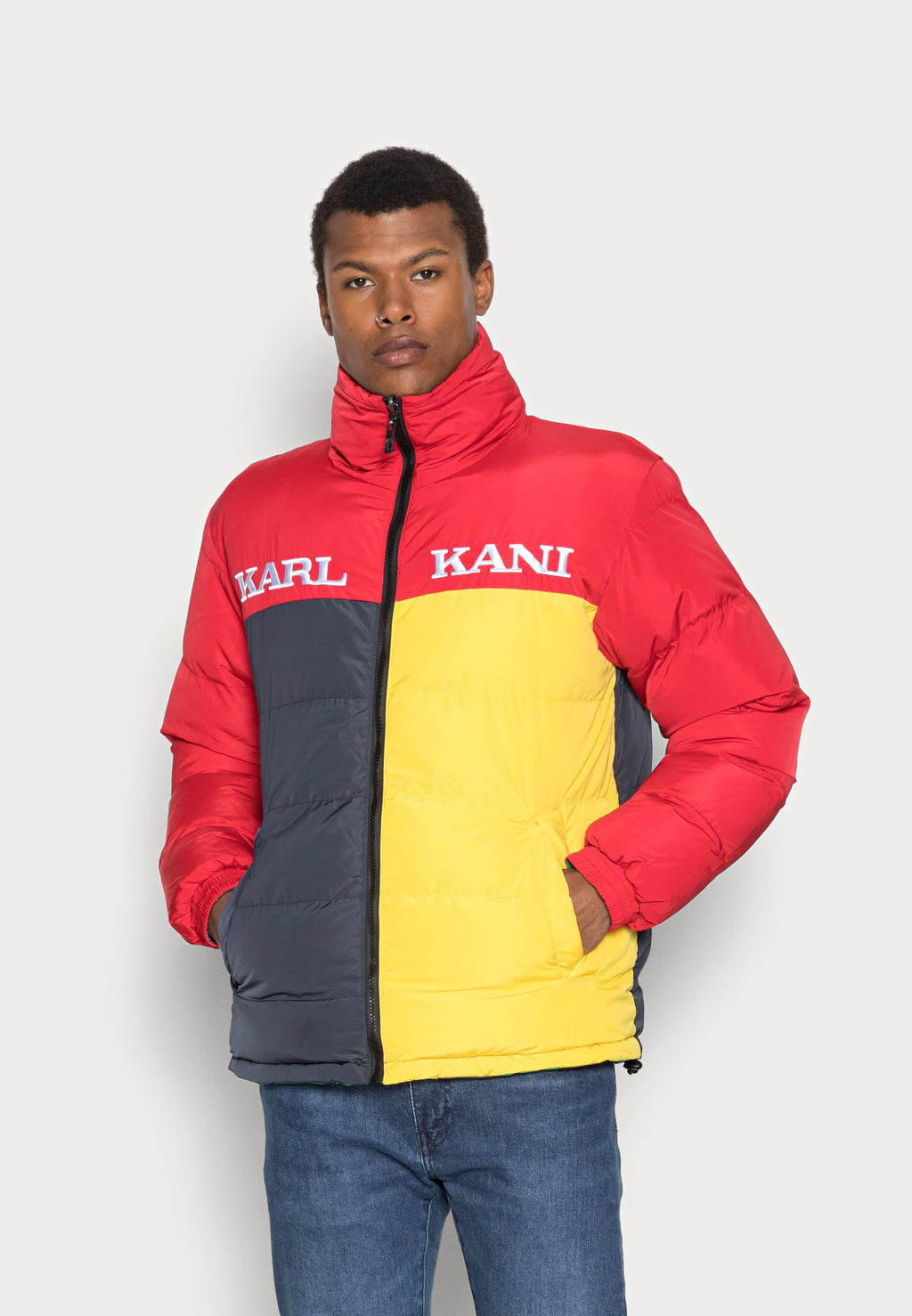 Karl Kani UNISEX RETRO REVERSIBLE BLOCK PUFFER JACKET RED