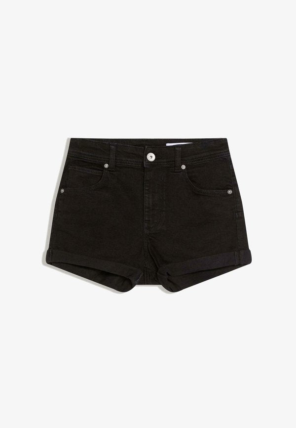 Bershka ROLL-UP - Denim shorts - black