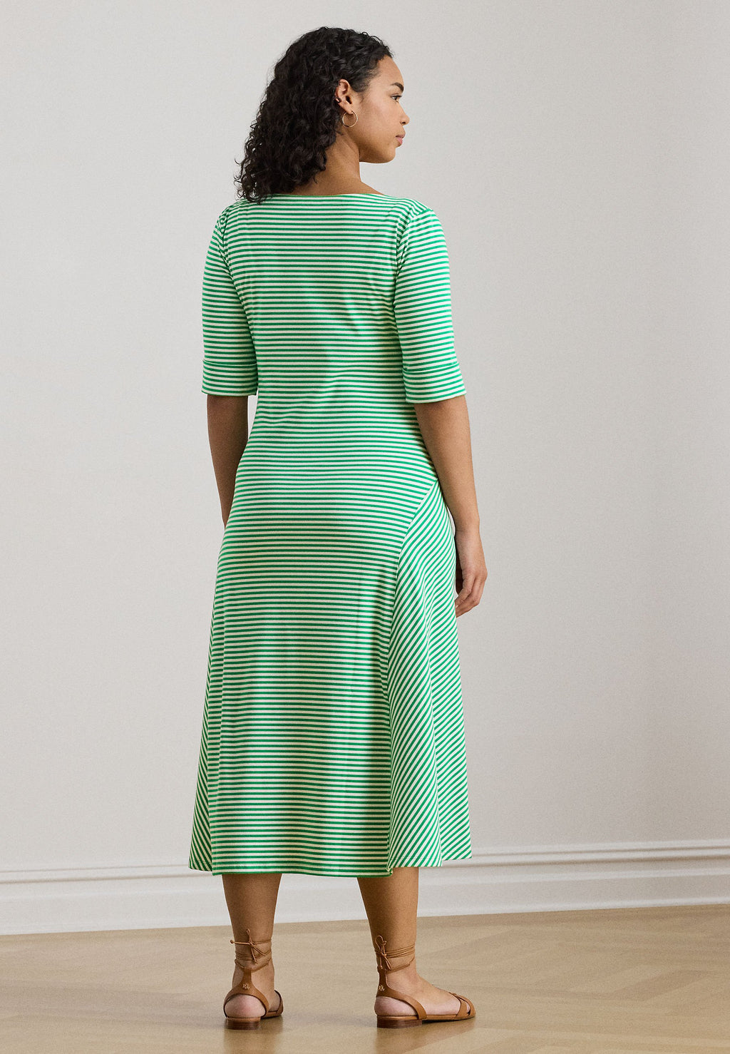 Lauren Ralph Lauren Woman STRIPED STRETCH COTTON RIBBED MIDI DRESS