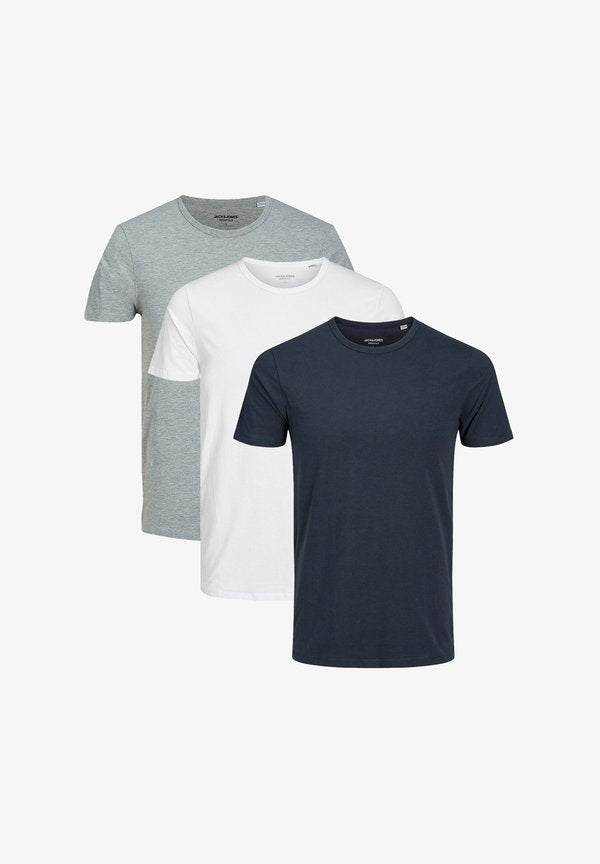Jack & Jones 3ER PACK - Basic T-shirt - weiß grau blau