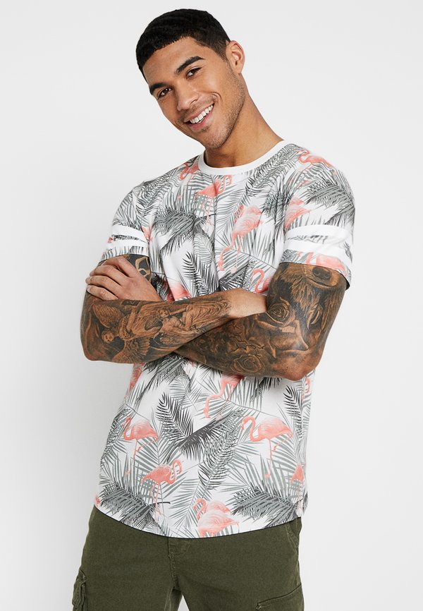Jack & Jones JORDIZ TEE CREW NECK - Print T-shirt - cloud dancer/flamingo