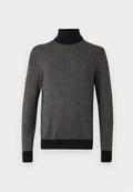 Tommy Hilfiger PIMA CTN CASH HERRINGBONE ROLL - Jumper - black/medium grey