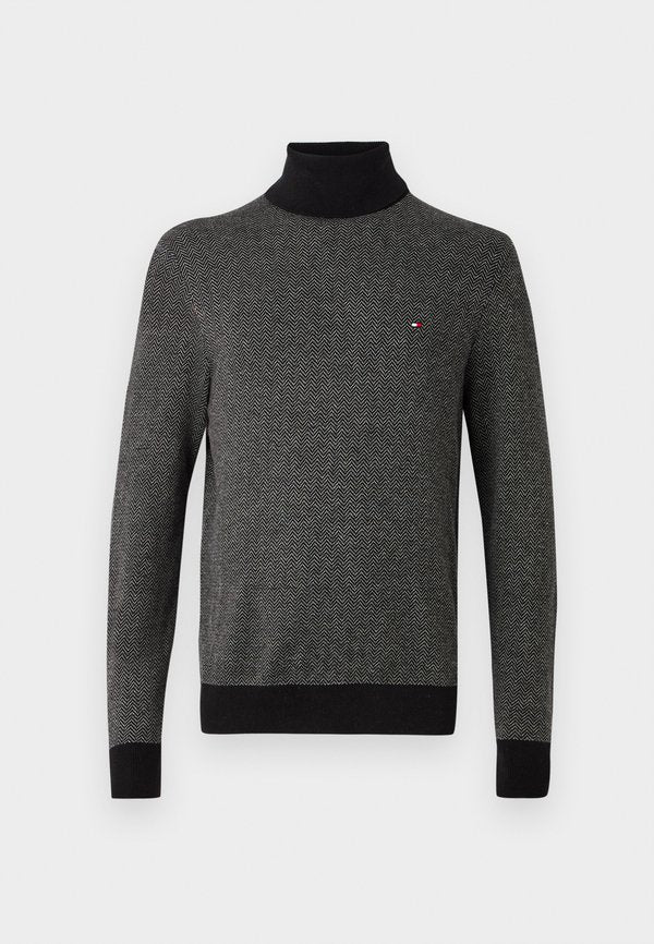 Tommy Hilfiger PIMA CTN CASH HERRINGBONE ROLL - Jumper - black/medium grey