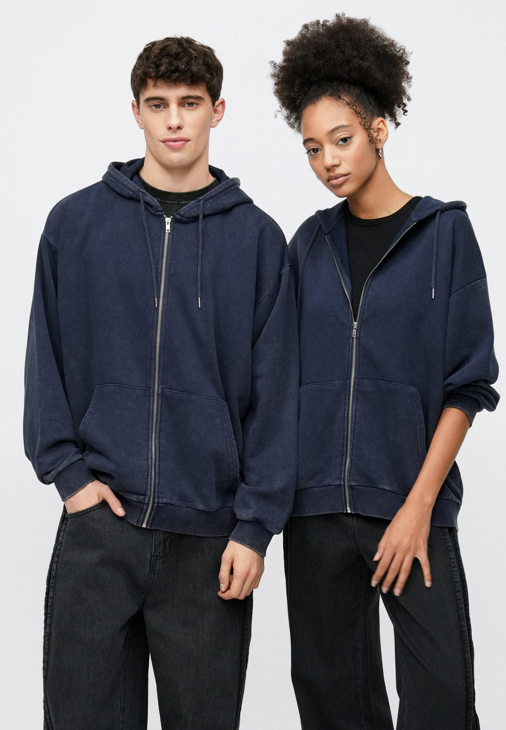 YOURTURN OVERSIZED FIT WASHED ZIP-UP HOODIE