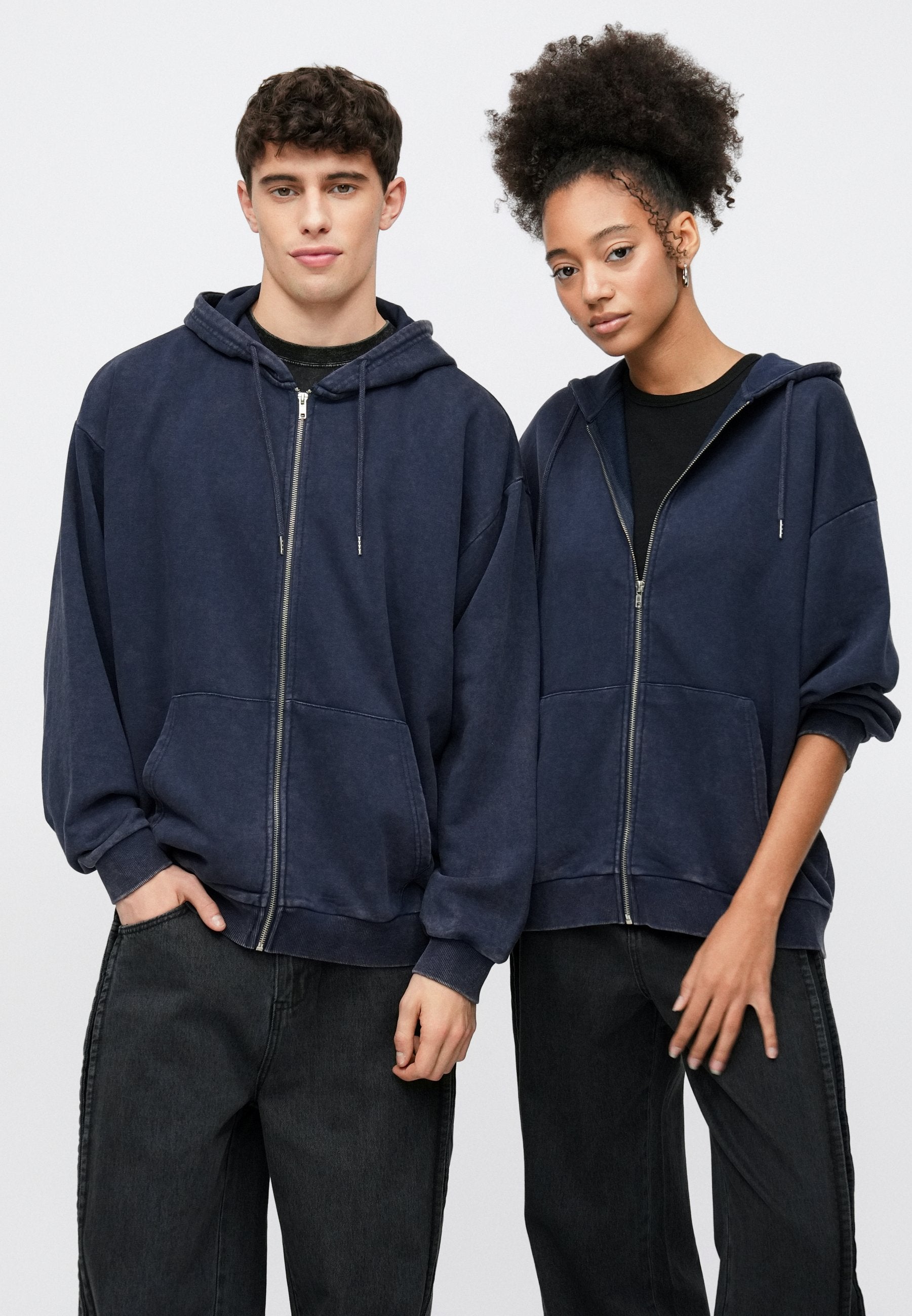 YOURTURN OVERSIZED FIT WASHED ZIP-UP HOODIE