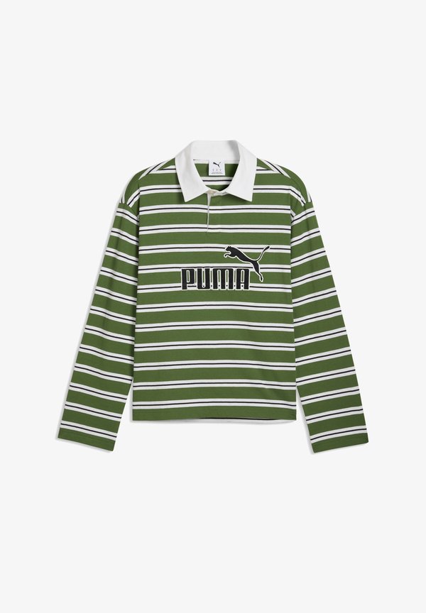 Puma ESS ELEVATED NO.1 RELAXED STRIPED RUGBY POLO UNISEX - Polo shirt - earthy green-striped