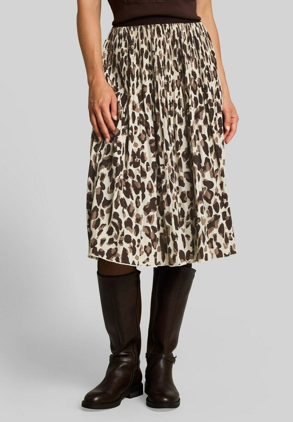 TOM TAILOR TOM TAILOR RÖCKE PLISSEE ROCK MIT ELASTISCHEM BUND - A-line skirt - brown beige leo print