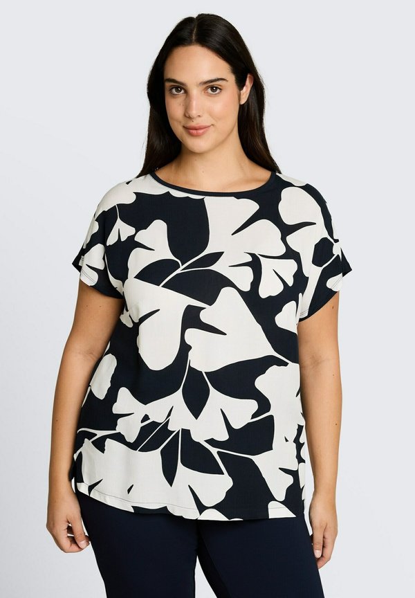 TOM TAILOR PLUS SIZE - T-SHIRT IM MATERIAL-MIX - Print T-shirt - big navy ginkgo