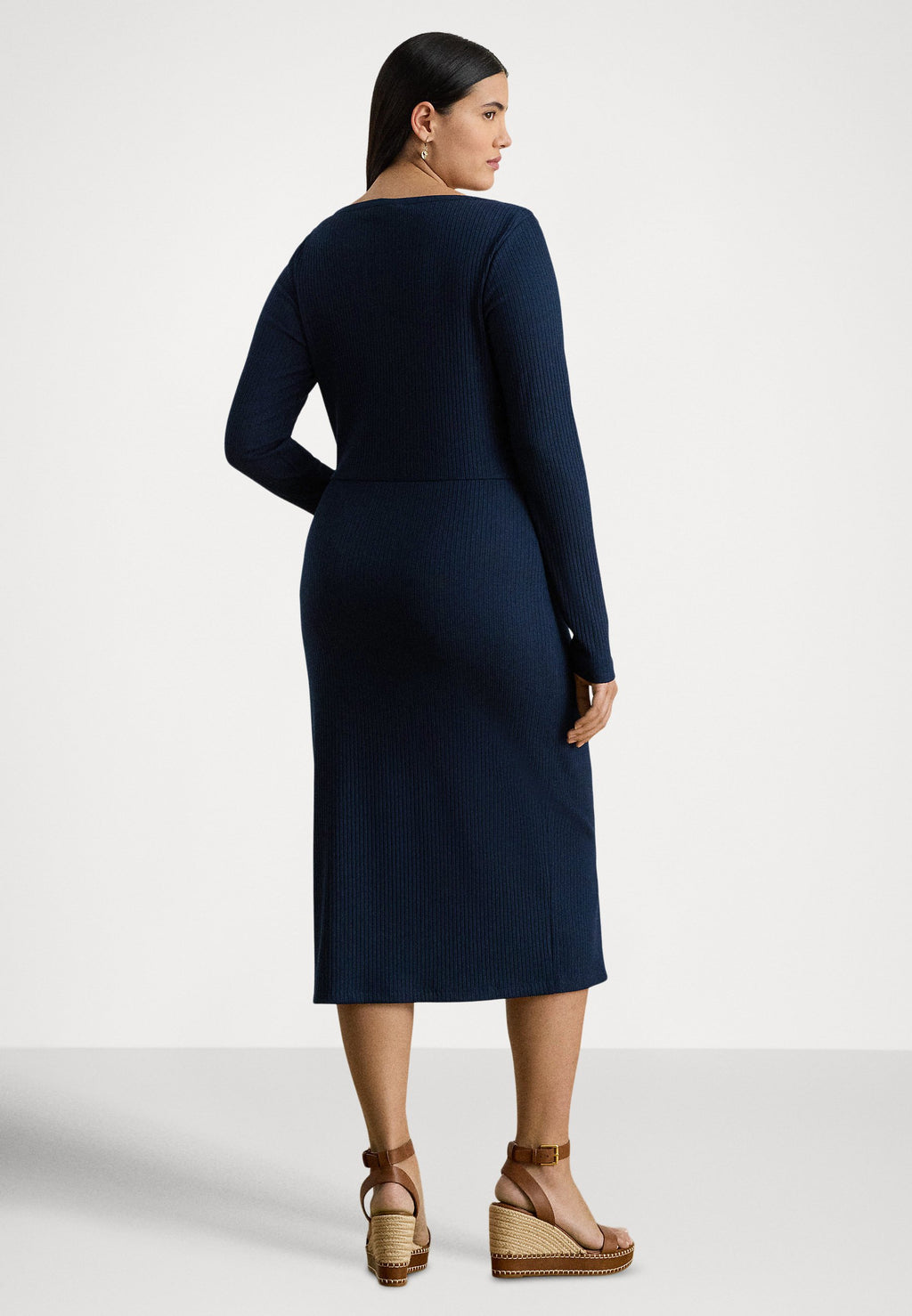 Lauren Ralph Lauren Woman BUTTON-TRIM RIB-KNIT DRESS
