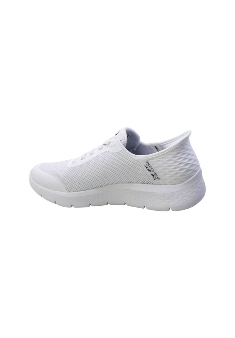Weiße Sportliche Schuhe mit einem atmungsaktiven Mesh-Obermaterial, strukturiertem Fersenbereich und glatter Sohle. Mit Schnürsenkeln und Logodetail an der Seite.