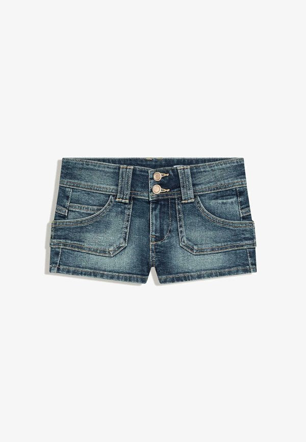 Bershka MINI SHORT - Denim shorts - blue denim