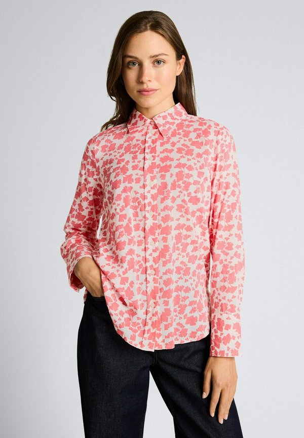 TOM TAILOR MIT MUSTER - Button-down blouse - coral pink ginkgo minimal