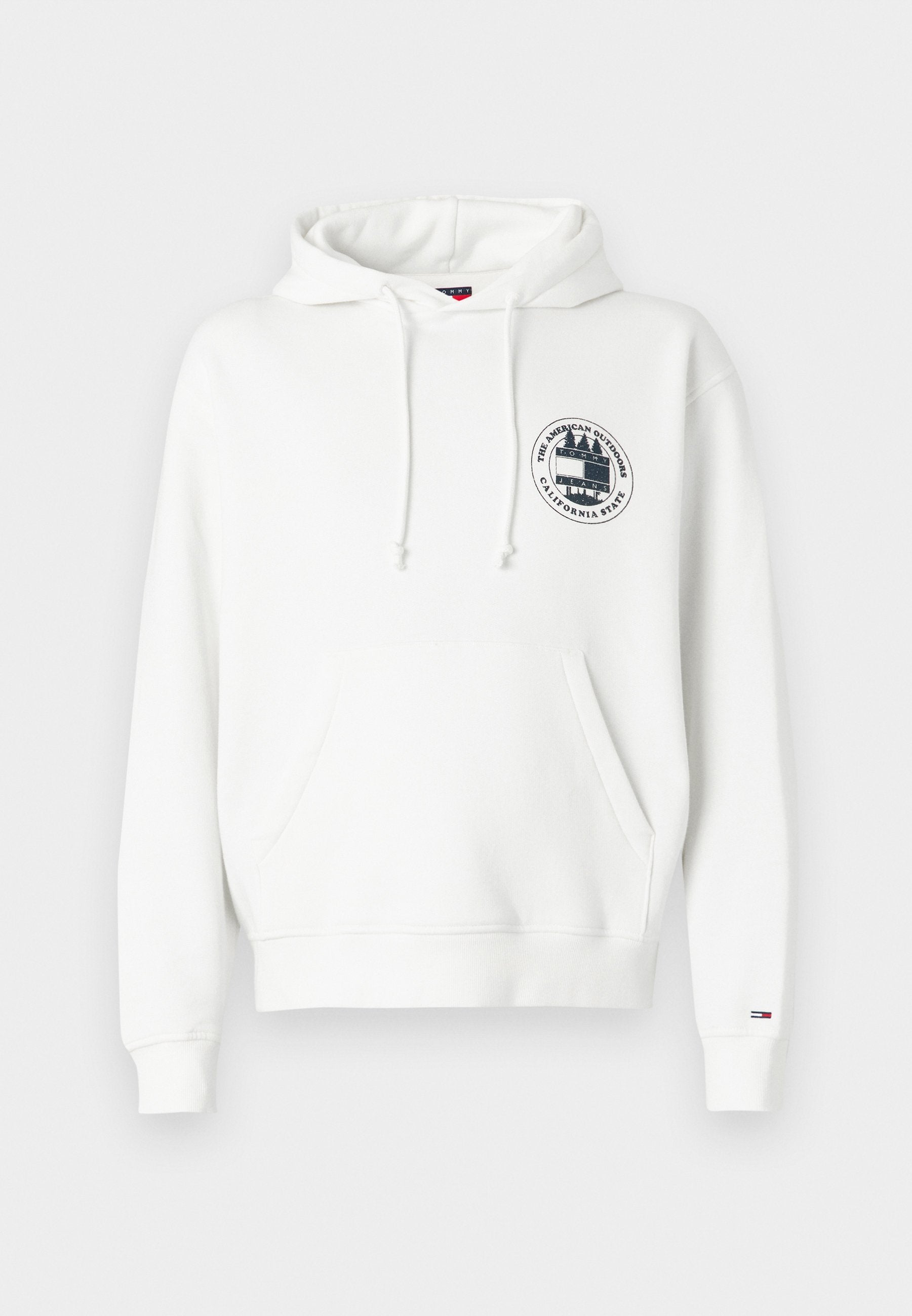 Weiße Kapuzenjacke aus Baumwollmischung, mit einer Vorderentasche, Kordelzügen und einem runden Grafiklogo auf der Brust. Gerippte Bündchen.