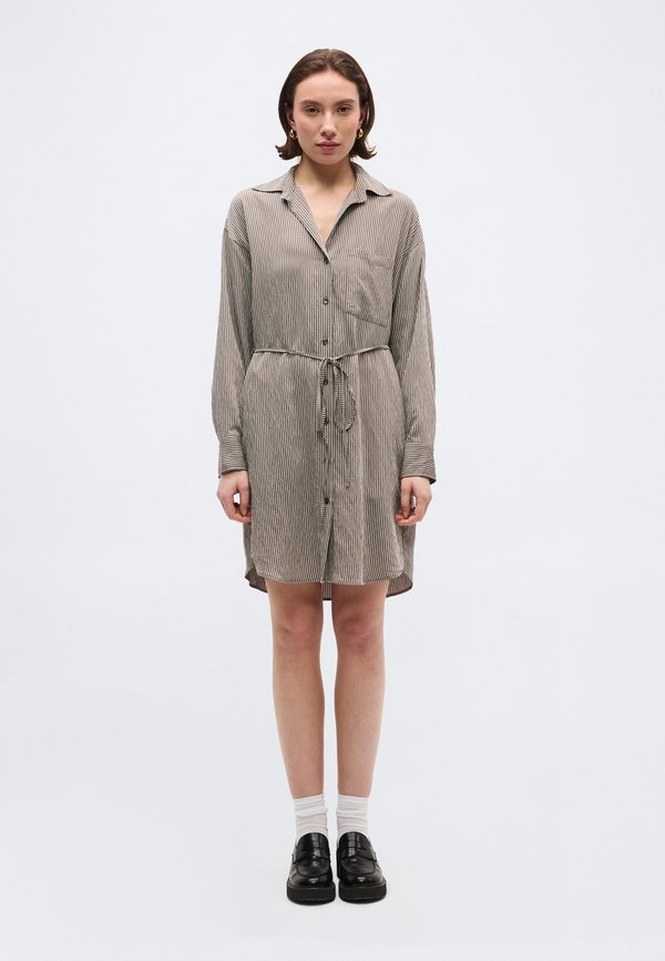 Marc O'Polo SHIRT DRESS ROUND HEM BELT COLLAR SLEEVE STRUCTURED STRIPE