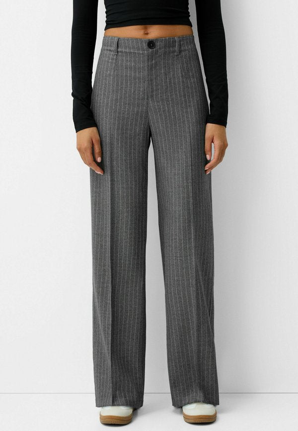 Bershka WIDE-LEG TAILORED - Trousers - grey