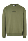 Grüner Rundhalsausschnitt-Pullover aus weichem Stoff; mit einem gerippten Saum und Bündchen; schwarzes "O'Neill"-Logo auf der Vorderseite gedruckt.