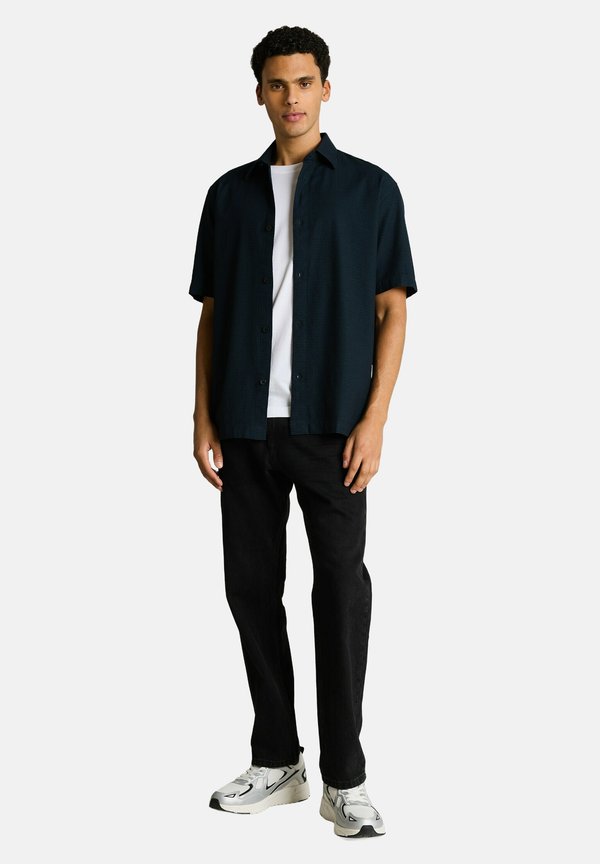 TOM TAILOR RELAXED FIT KURZARMHEMD MIT STREIFEN - Shirt - black blue horizontal stripe