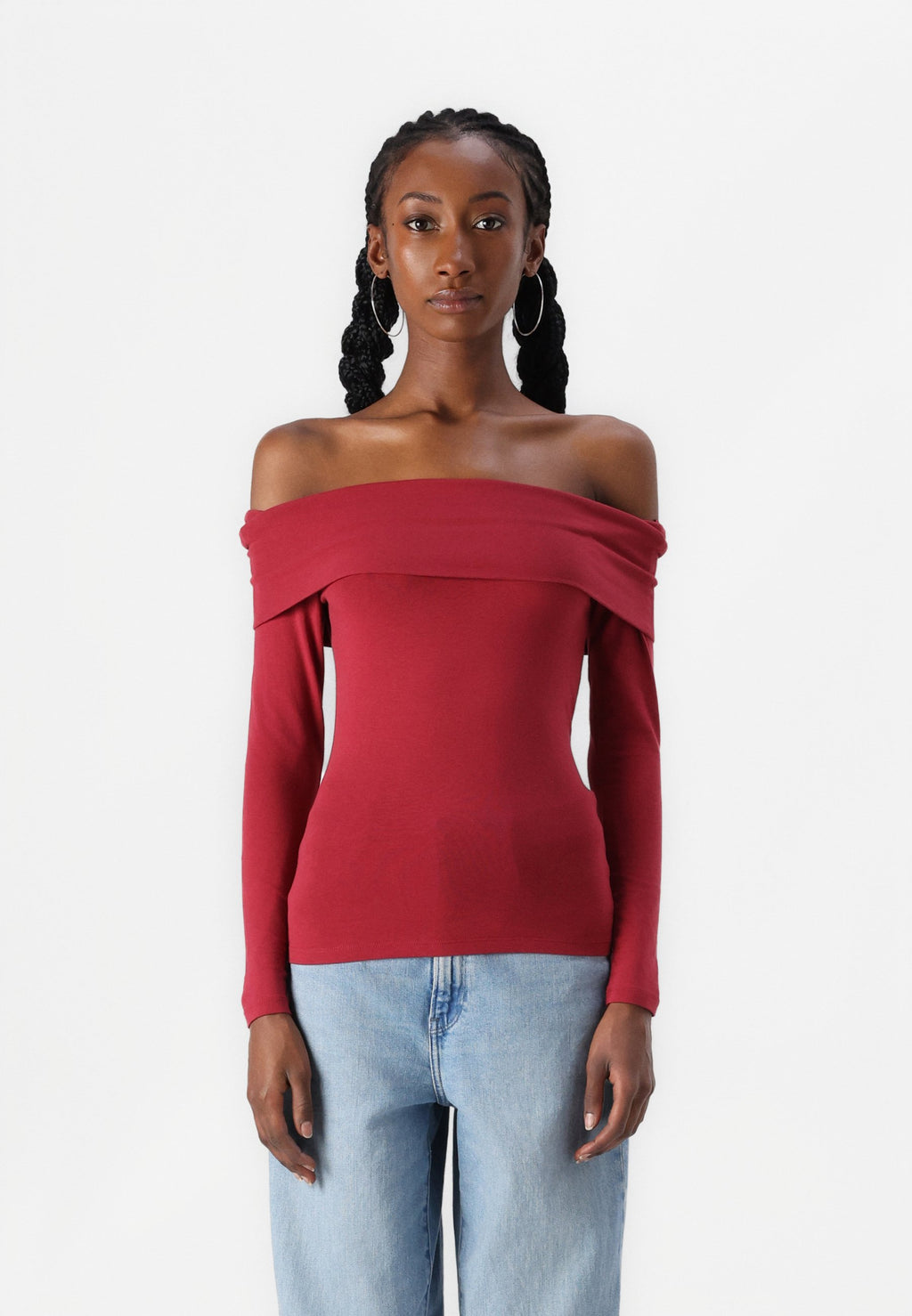 Abercrombie & Fitch Long-Sleeve Cotton-Blend Seamless Fabric Tuckable Off-The-Shoulder Top