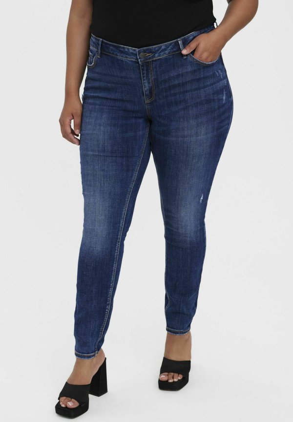 Vero Moda Curve Slim fit VMCSEVEN Mid rise Skinny - Slim fit jeans - dark blue denim