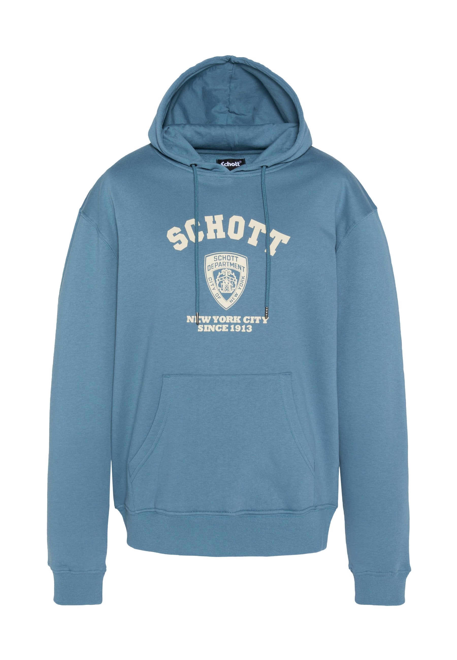 Kapuzensweatshirt aus hellblauem Baumwollstoff mit weißem Textlogo. Verfügt über eine Fronttasche sowie gerippte Bündchen und Saum. Lässiges Design und lockere Passform.