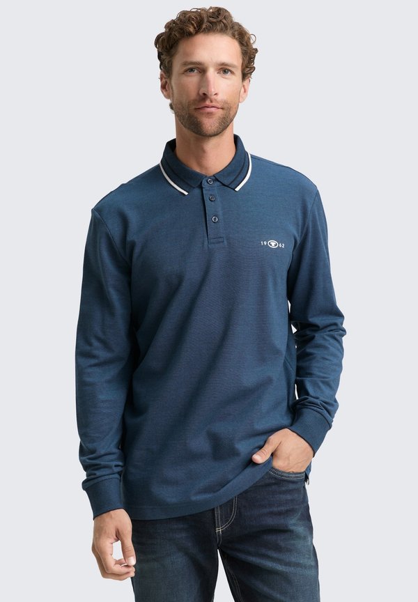 TOM TAILOR LANGARM MIT LOGO-PRINT - Polo shirt - navy denim blue two tone